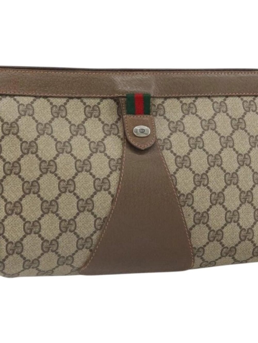 GUCCI GG Supreme Web Sherry Line Clutch Bag PVC Beige Gold 89 01 033 Auth 163659